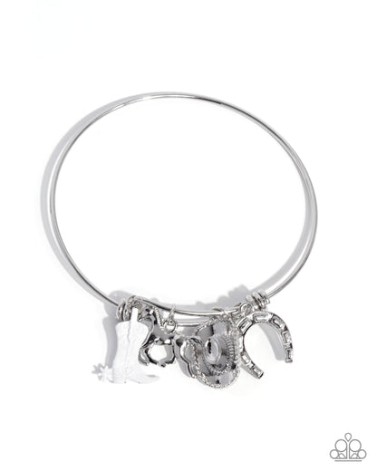 Complete Look - White Dipped Metal Cowboy Boot Necklace & Bracelet - Paparazzi Accessories
