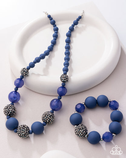 Hematite Hallmark - Complete Look Necklace: "Hematite Haute - Blue", Bracelet: "Hematite Honor - Blue" - Paparazzi Accessories