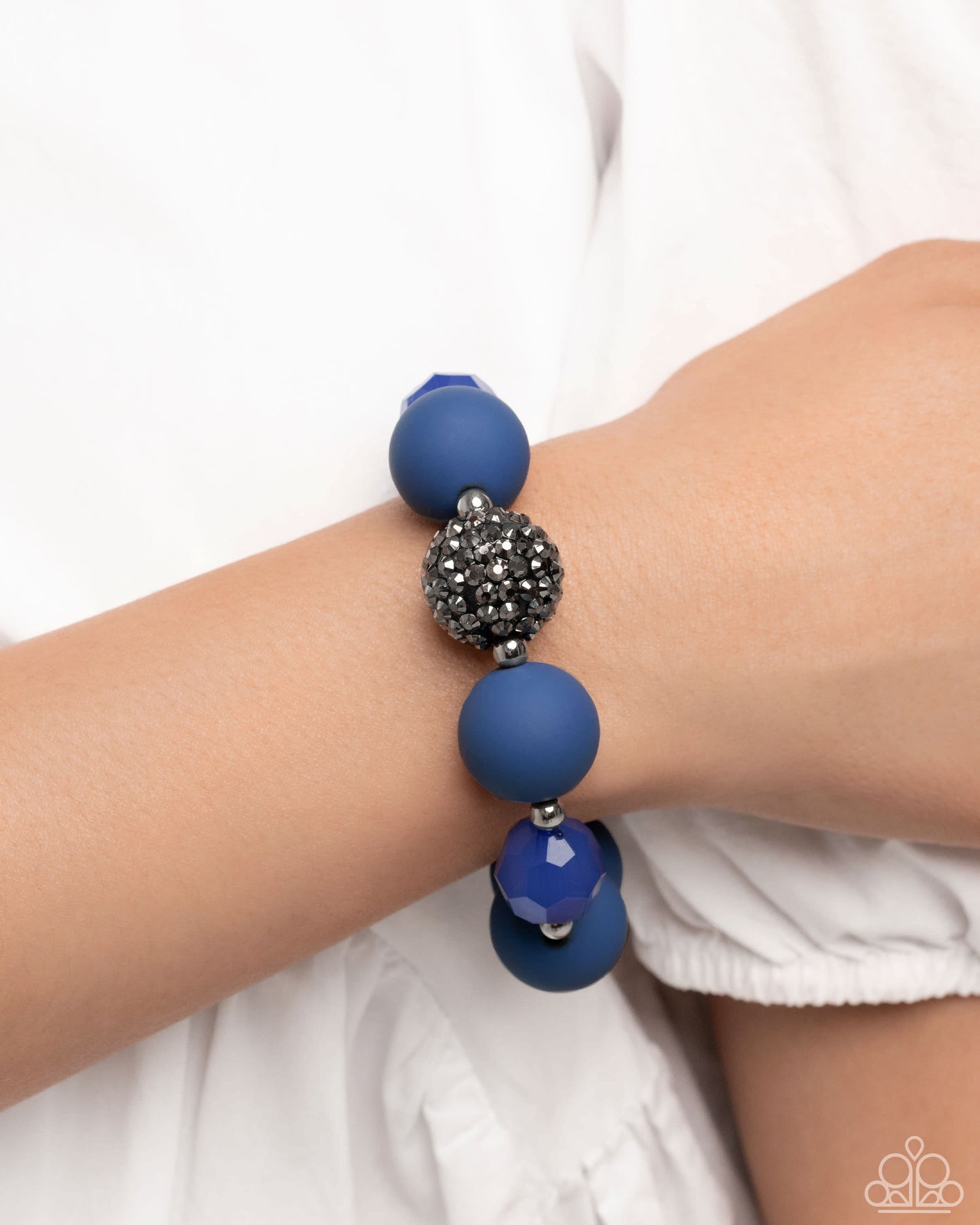 Hematite Hallmark - Complete Look Necklace: "Hematite Haute - Blue", Bracelet: "Hematite Honor - Blue" - Paparazzi Accessories