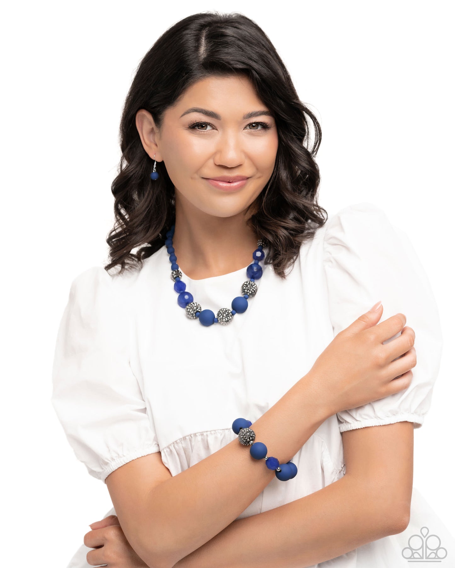 Hematite Hallmark - Complete Look Necklace: "Hematite Haute - Blue", Bracelet: "Hematite Honor - Blue" - Paparazzi Accessories