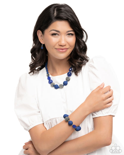 Hematite Hallmark - Complete Look Necklace: "Hematite Haute - Blue", Bracelet: "Hematite Honor - Blue" - Paparazzi Accessories