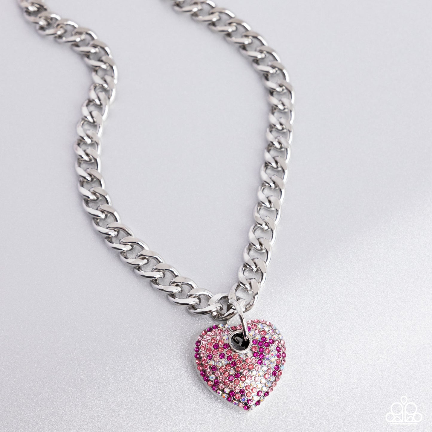 Ardent Affection - Pink Rhinestone Heart Silver Curb Chain Necklace - Paparazzi Accessories