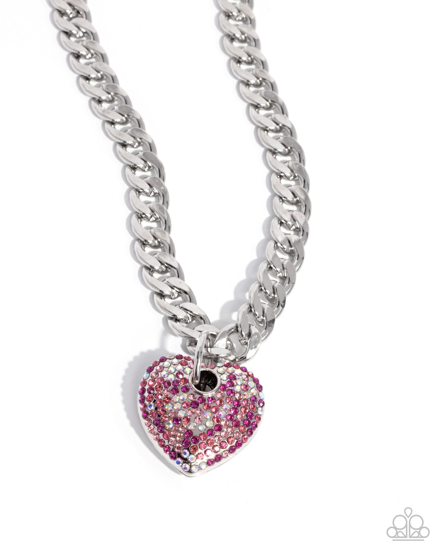 Ardent Affection - Pink Rhinestone Heart Silver Curb Chain Necklace - Paparazzi Accessories