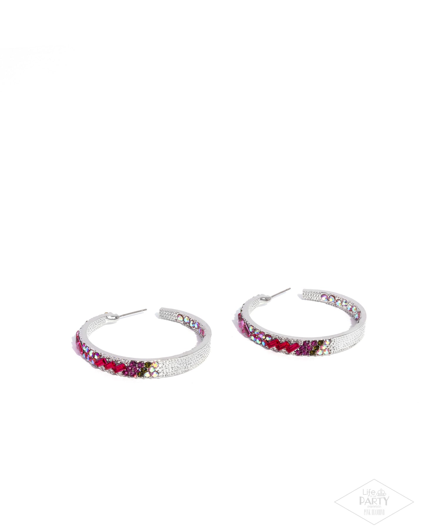 GLITZY By Association - Multi Iridescent Rhinestone Hoop Earrings - Paparazzi Accessories