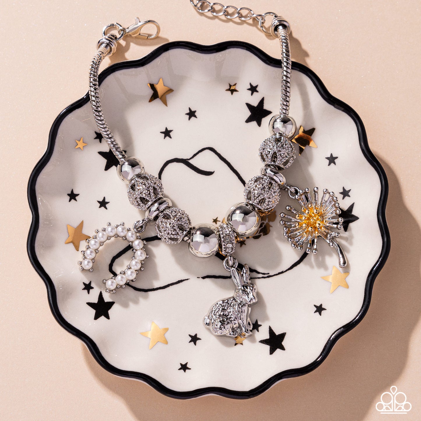 Graceful Godsend - White Charms Silver Clasp Bracelet - February 2025 Life of the Party Exclusive - Paparazzi Accessories