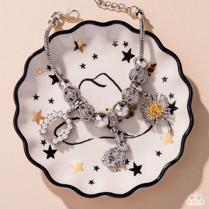 Graceful Godsend - White Charms Silver Clasp Bracelet - February 2025 Life of the Party Exclusive - Paparazzi Accessories