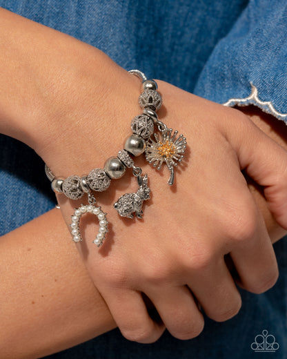 Graceful Godsend - White Charms Silver Clasp Bracelet - February 2025 Life of the Party Exclusive - Paparazzi Accessories