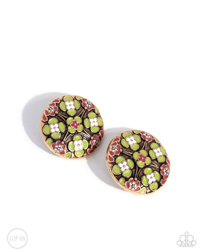 Quilt Art - Multi Clip-on Earrings - Paparazzi Accessories