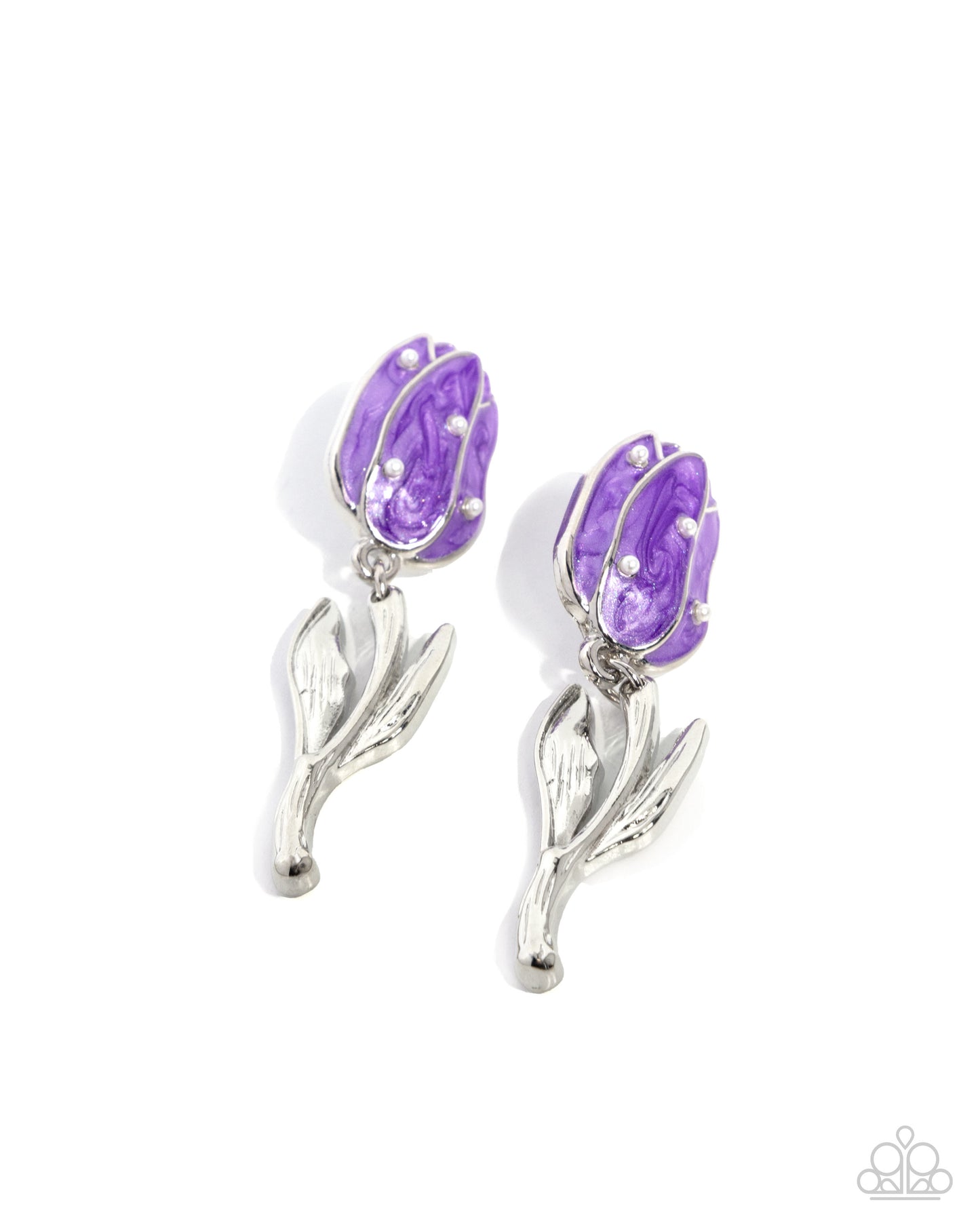 Timeless Tulip - Purple Enamel Silver Post Earrings - Paparazzi Accessories