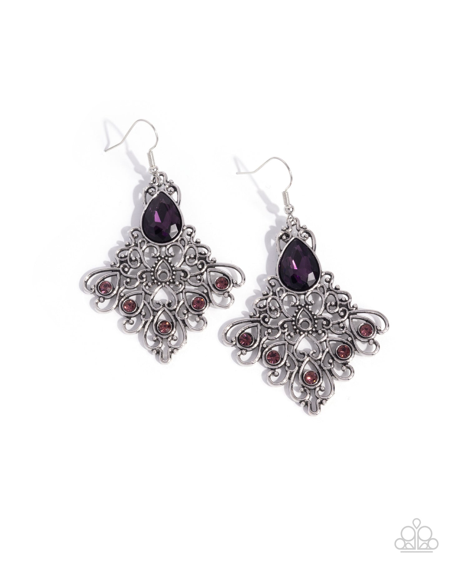 Lattice Legacy - Purple Rhinestone Silver Fishhook Earrings - Paparazzi Accessories