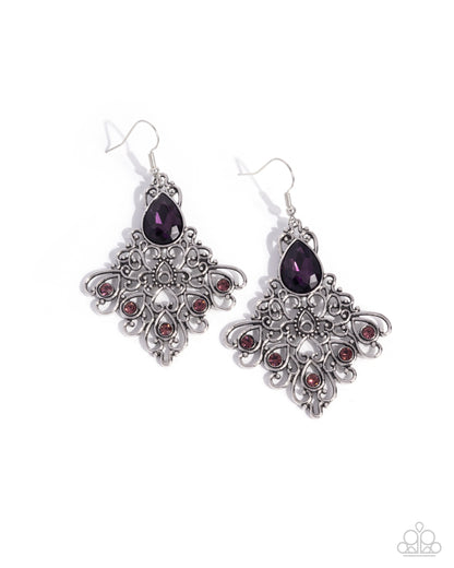 Lattice Legacy - Purple Rhinestone Silver Fishhook Earrings - Paparazzi Accessories
