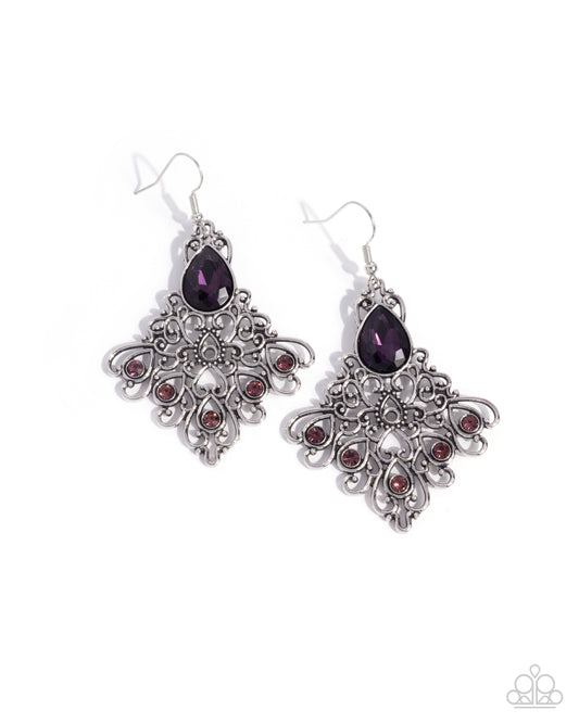 Lattice Legacy - Purple Rhinestone Silver Fishhook Earrings - Paparazzi Accessories