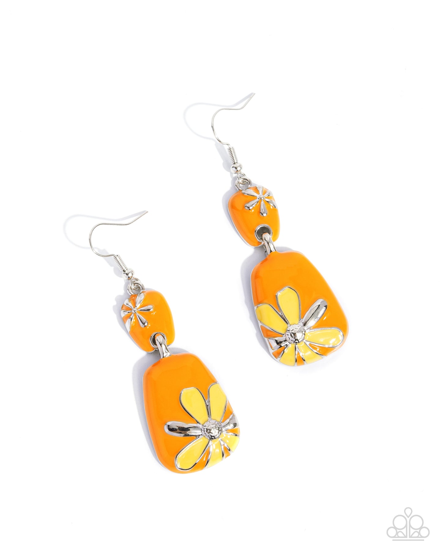 Floral Familia - Orange Enamel Silver Fishhook Earrings - Paparazzi Accessories