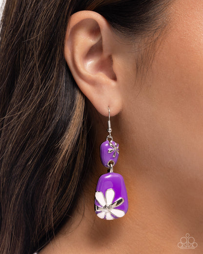 Floral Familia - Purple Enamel Silver Fishhook Earrings - Paparazzi Accessories