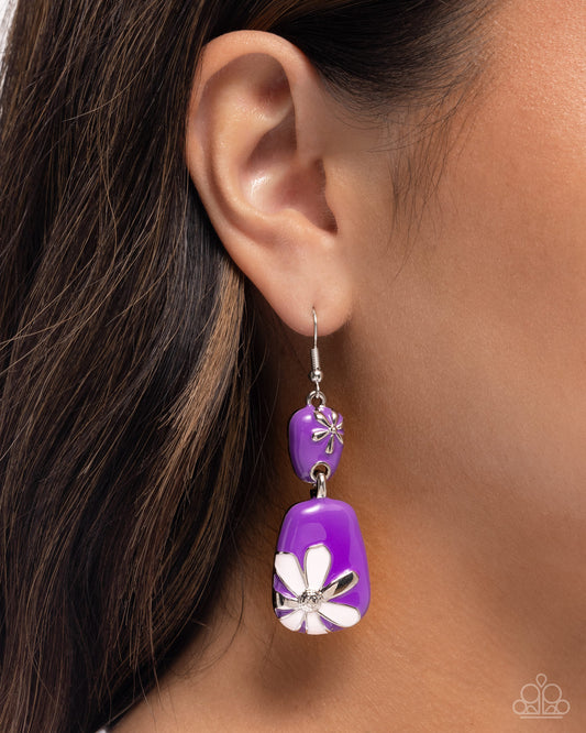Floral Familia - Purple Enamel Silver Fishhook Earrings - Paparazzi Accessories
