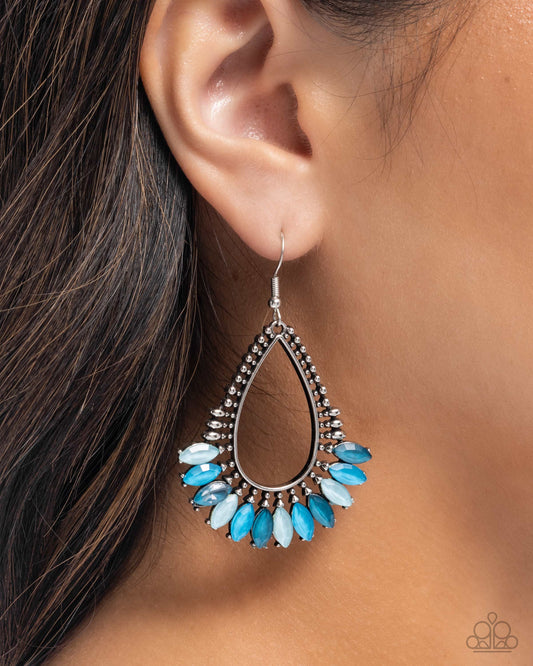 Pronged Pattern - Blue Marquise Gem Silver Teardrop Fishhook Earrings - Paparazzi Accessories