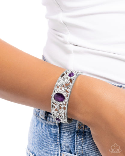 Curious Chic - Purple Rhinestone, Silver Hinge Bracelet - Paparazzi Accessories