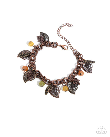 Autumn Equinox - Copper Leaf Charm Clasp Bracelet - Paparazzi Accessories