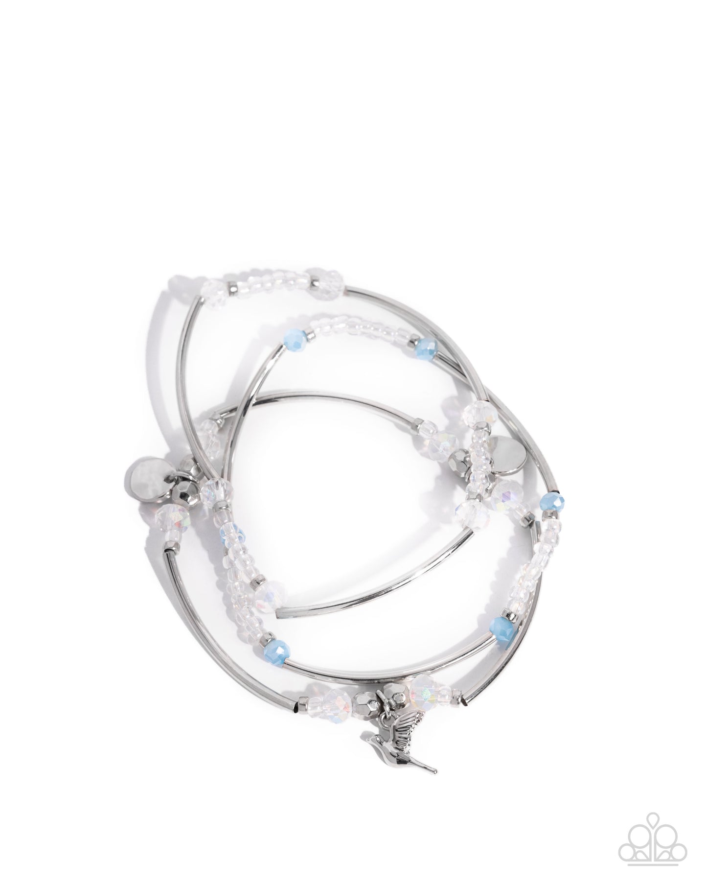 Generational Glitz - Blue Beads Silver Hummingbird Charm Stretchy Bracelets - Paparazzi Accessories