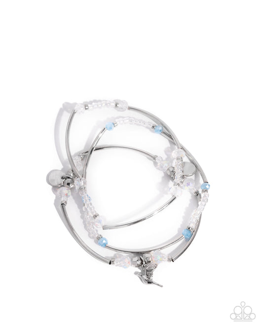 Generational Glitz - Blue Beads Silver Hummingbird Charm Stretchy Bracelets - Paparazzi Accessories