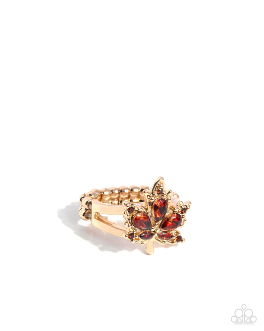 Im An Autumn - Brown Rhinestone Gold Leaf Ring - Paparazzi Accessories