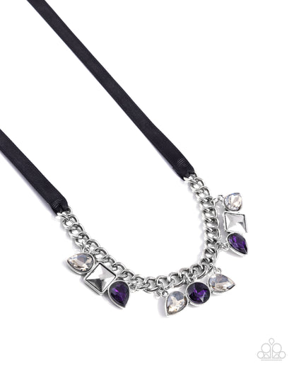 Sassy Salutation - Purple Rhinestone Ribbon Necklace - Paparazzi Accessories