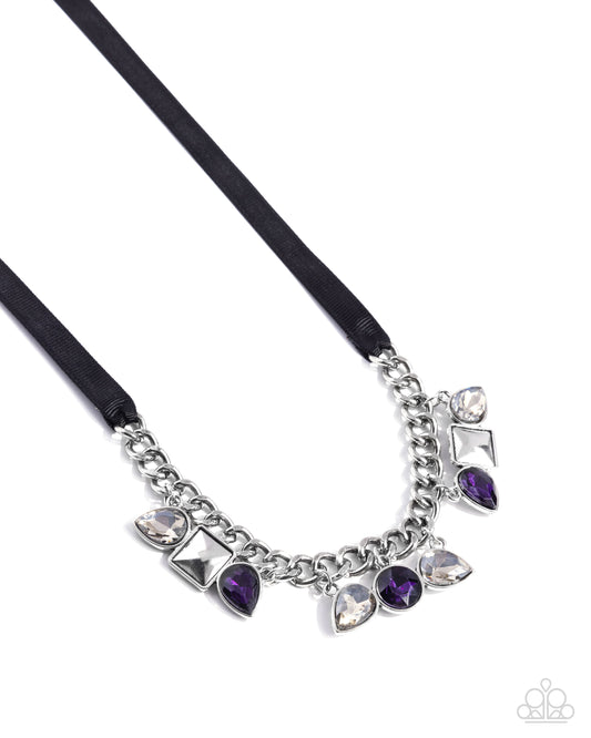 Sassy Salutation - Purple Rhinestone Ribbon Necklace - Paparazzi Accessories