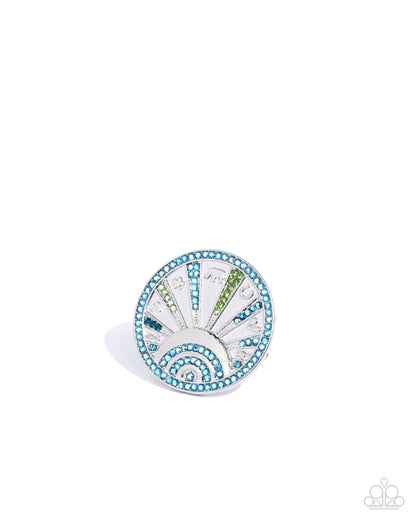 Audacious Aesthetic - Blue Iridescent Rhinestone Silver Ring - Paparazzi Accessories