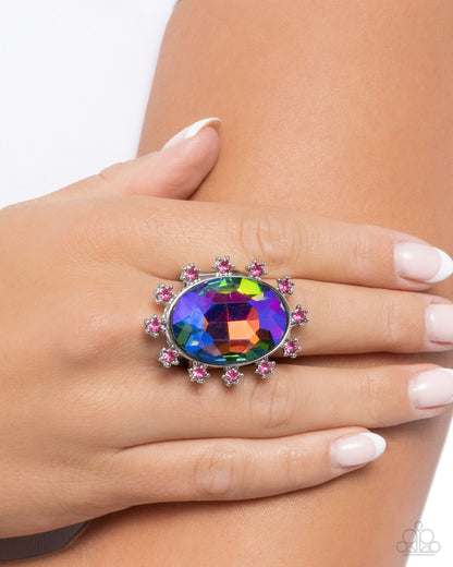 Make a Sound - Pink UV Gem Oval Silver Ring - Paparazzi Accessories