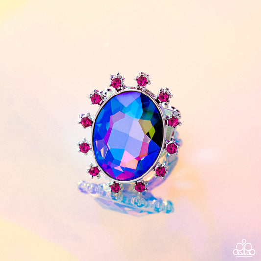 Make a Sound - Pink UV Gem Oval Silver Ring - Paparazzi Accessories