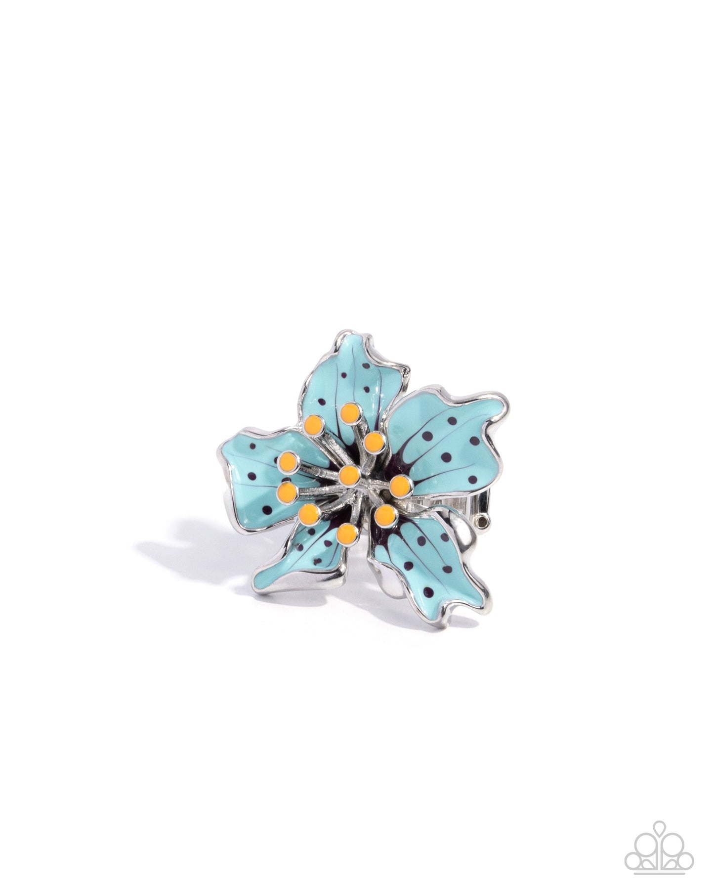 Fast Florals - Blue Enamel Flower Silver Ring - Paparazzi Accessories