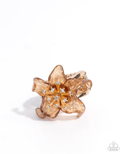 Floral Fable - Brown Acrylic Flower Gold Ring - Paparazzi Accessories