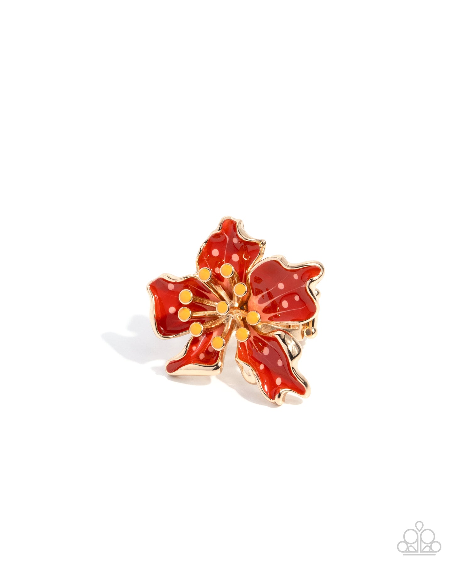 Fast Florals - Red Enamel Flower Gold Ring - Paparazzi Accessories