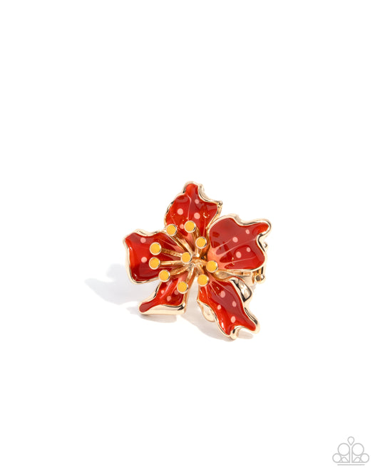 Fast Florals - Red Enamel Flower Gold Ring - Paparazzi Accessories