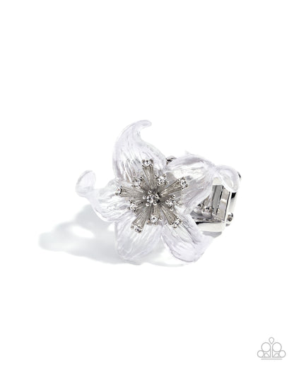 Floral Fable - White Acrylic Flower Silver Ring - Paparazzi Accessories