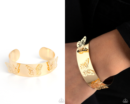 Magical Mariposas - Gold Butterfly Cuff Bracelet - Paparazzi Accessories