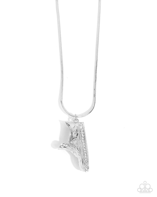 Sneaker Shimmer - White Rhinestone Silver Shoe Pendant Necklace - Paparazzi Accessories