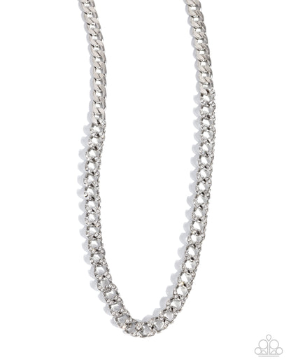 Modular Maven - White Rhinestone Silver Chain Necklace - Paparazzi Accessories