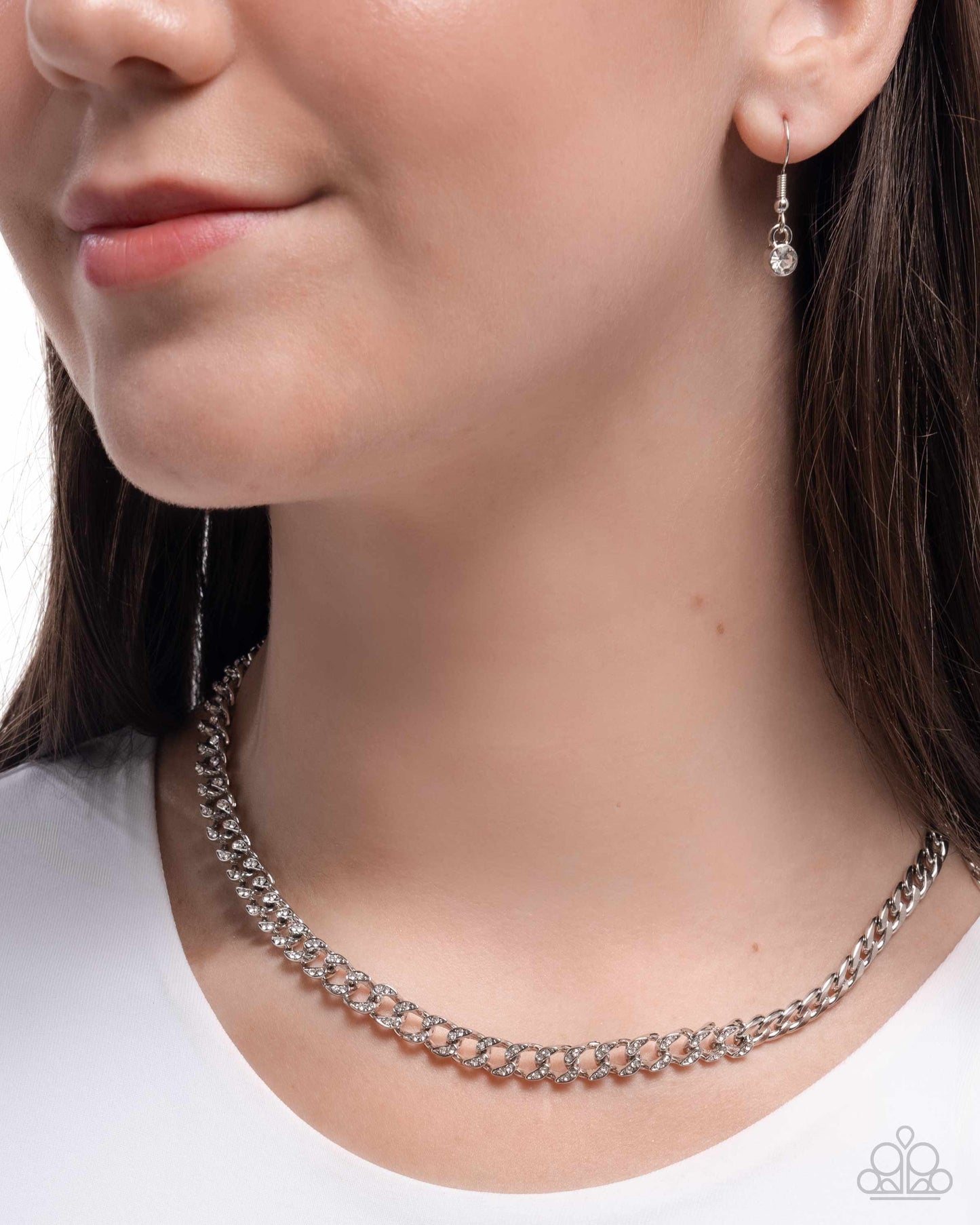 Modular Maven - White Rhinestone Silver Chain Necklace - Paparazzi Accessories