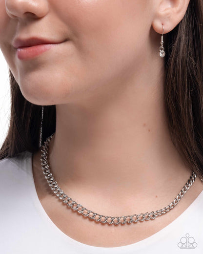 Modular Maven - White Rhinestone Silver Chain Necklace - Paparazzi Accessories