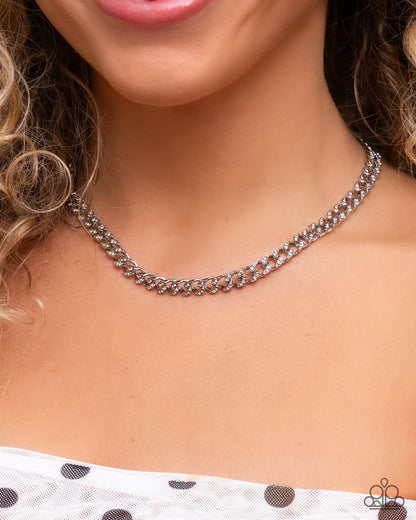 Modular Maven - White Rhinestone Silver Chain Necklace - Paparazzi Accessories