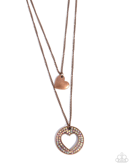 Matchmaker Mural - Copper Hearts Iridescent Gem Necklace - Paparazzi Accessories