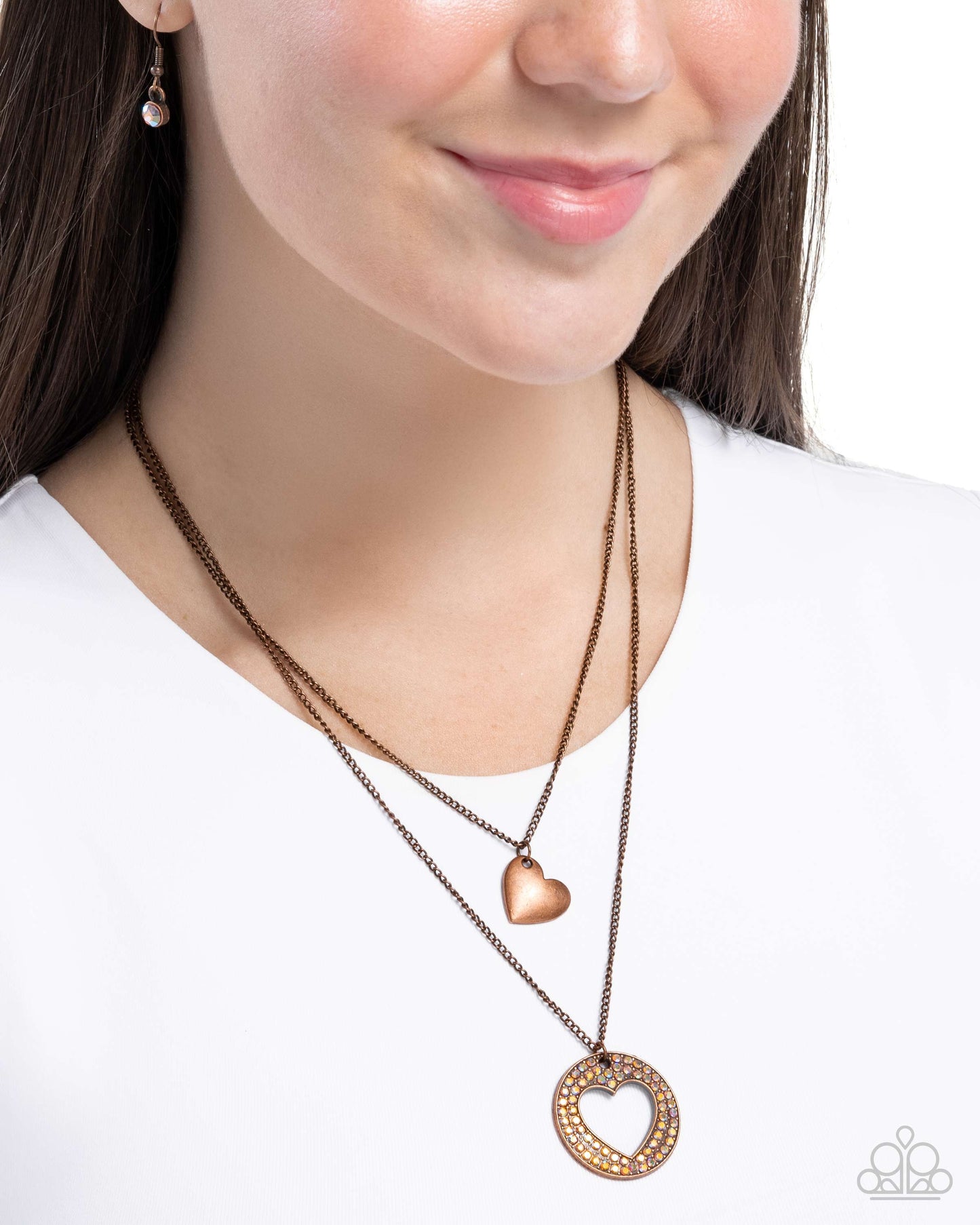 Matchmaker Mural - Copper Hearts Iridescent Gem Necklace - Paparazzi Accessories