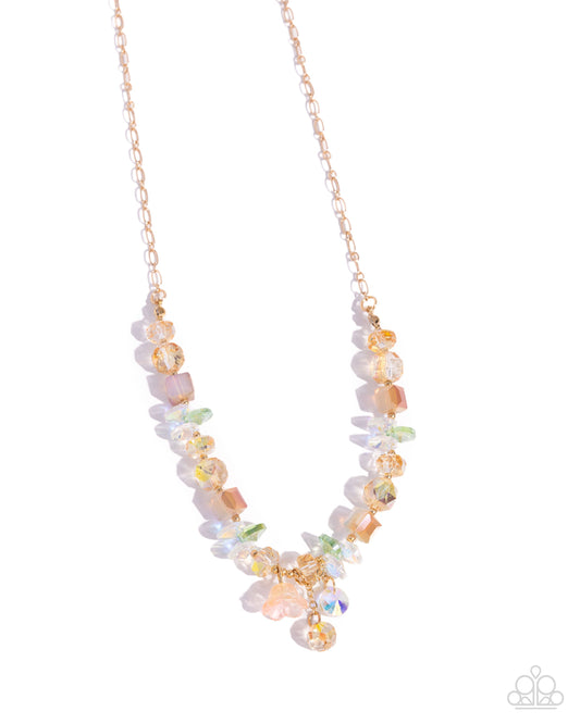 Tasteful Tulip - Orange Beads & Gems Gold Necklace - Paparazzi Accessories