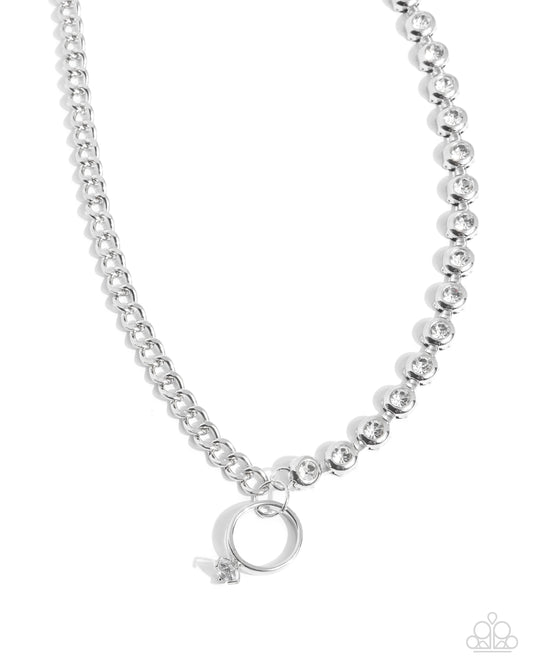 Blazing Beacon - White Cubic Zirconia Silver Necklace - Paparazzi Accessories
