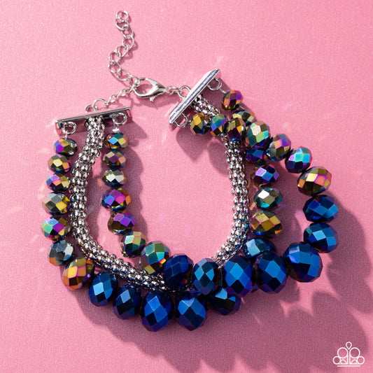 Truth Be BOLD - Multi - Blue & Oil Spill Faceted Bead Silver Clasp Bracelet - January 2025 Life of the Party Exclusive