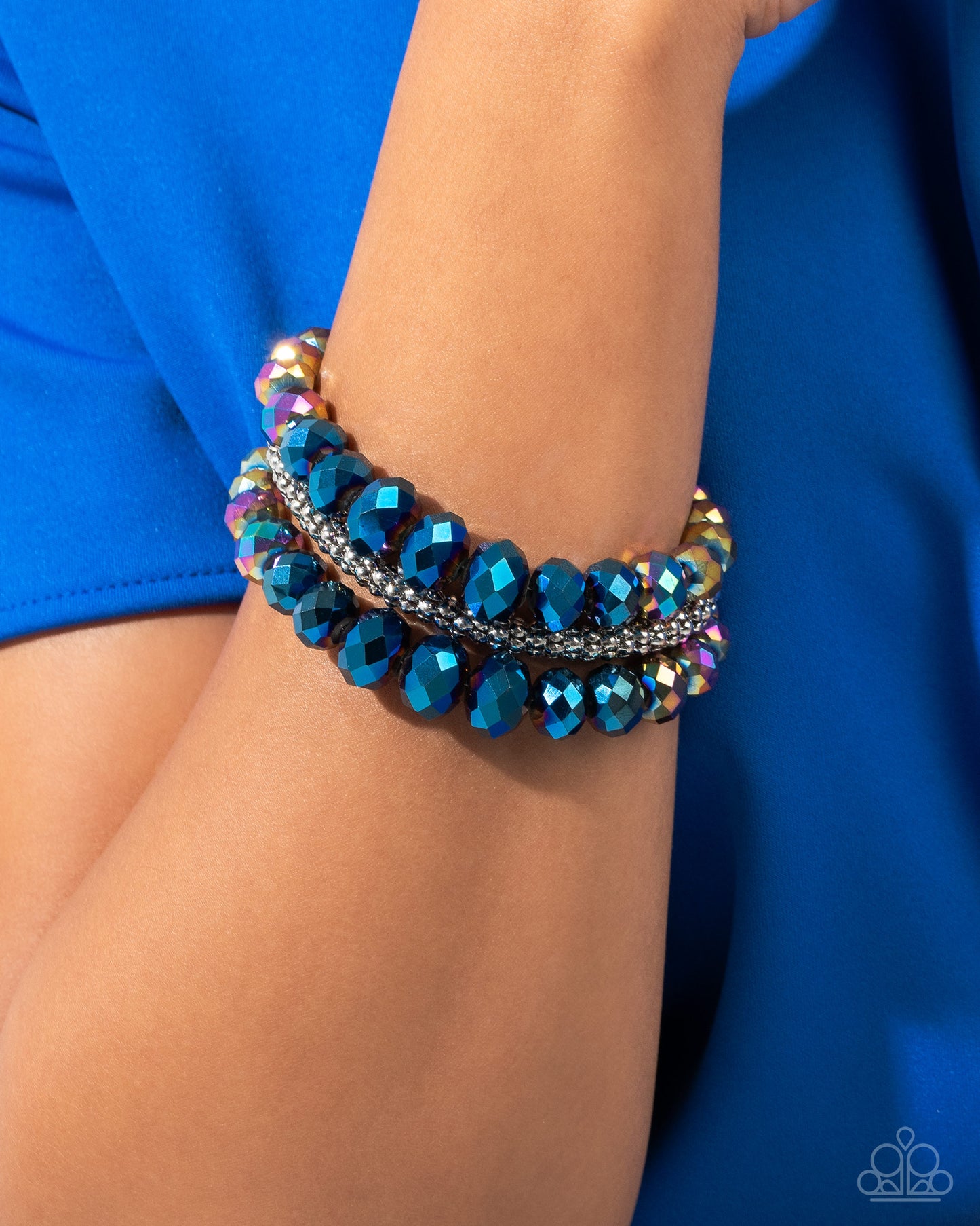 Truth Be BOLD - Multi - Blue & Oil Spill Faceted Bead Silver Clasp Bracelet - January 2025 Life of the Party Exclusive