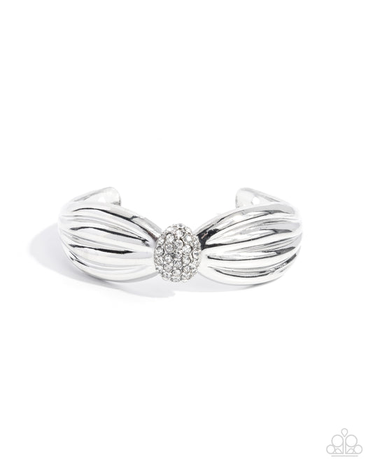 Blingy Breadth - White Rhinestone Silver Cuff Bracelet - Paparazzi Accessories