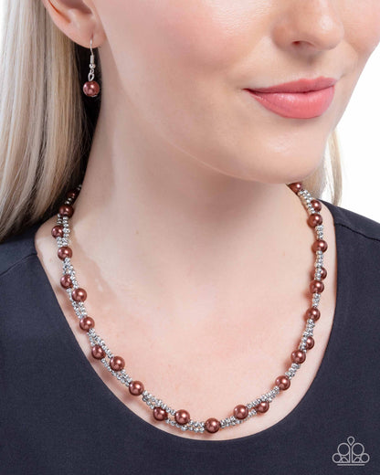 Pearl Pace - Brown Pearls Silver Necklace - Paparazzi Accessories