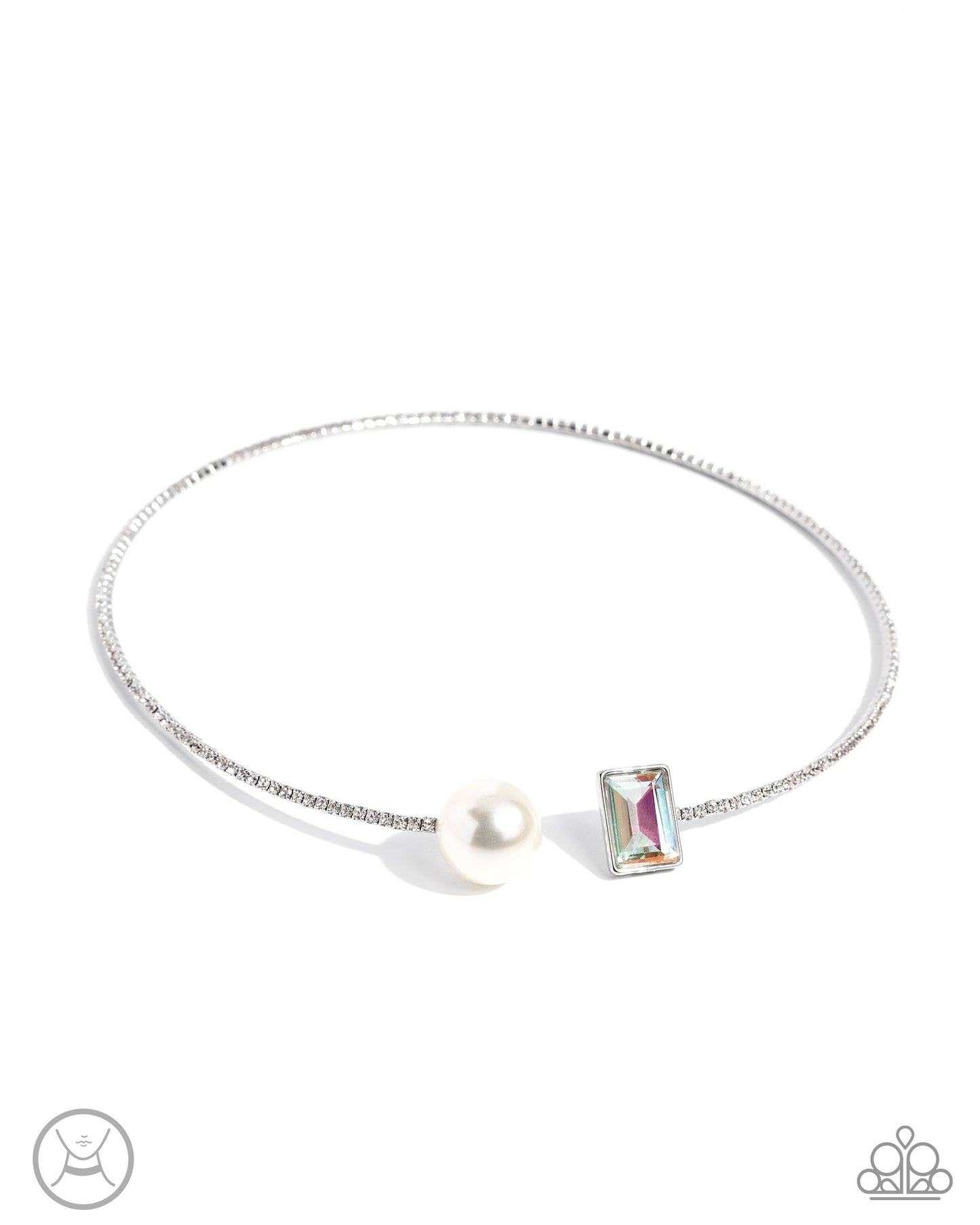 Euphoric Elegance - Multi Rhinestone White Pearl Silver Flexible Collar Necklace - March 2025 Life of the Party Exclusive - Paparazzi Accessories